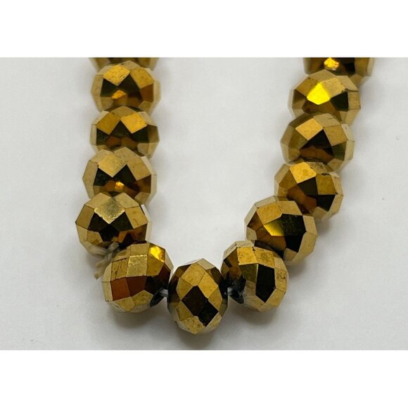 Gold Tone Faceted Bead Stretch Bracelet Vintage Metallic Beads - Picture 3 of 6